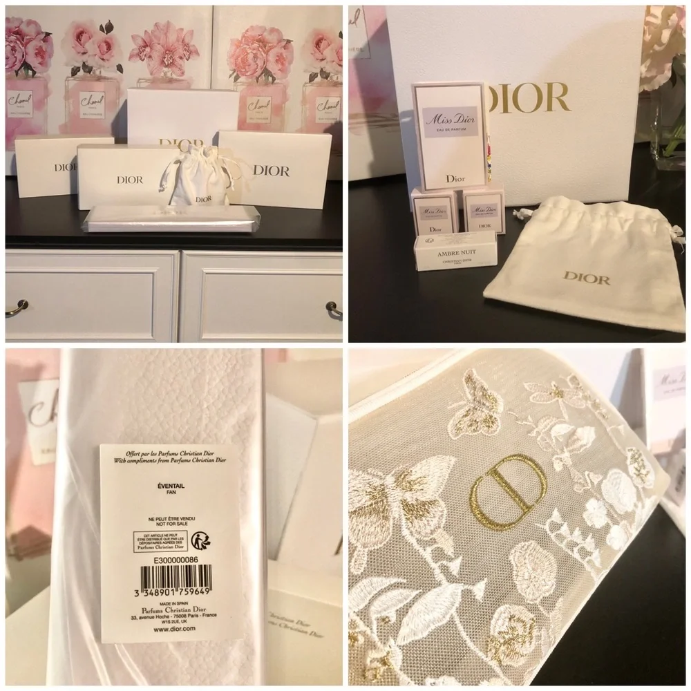 Rare Dior Beauty Limited Edition Set 3 Pouches + Toile de Jouy Folding Fan NEW